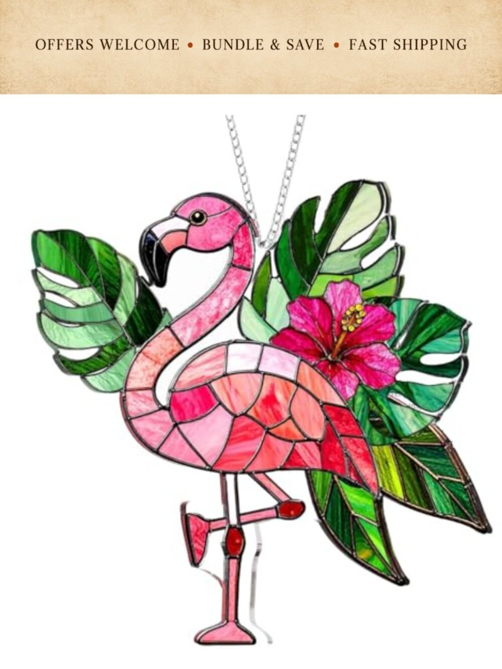 Flamingo Acrylic Suncatcher Ornament Hanging Decor with Story Card